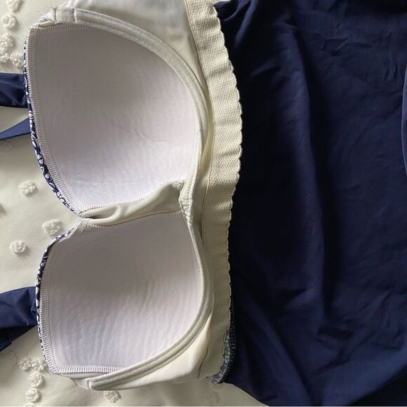 Lands End Swim Dress Underwire Blue White Modest Coastal Grandma  Beach Size 6D - Picture 7 of 9